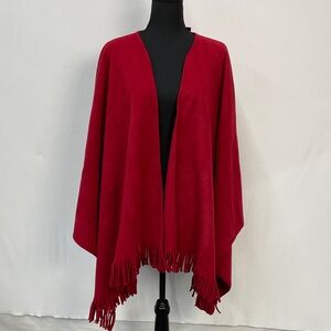 NWT Sandra Red Fringe Open Poncho, Fleece, One Size